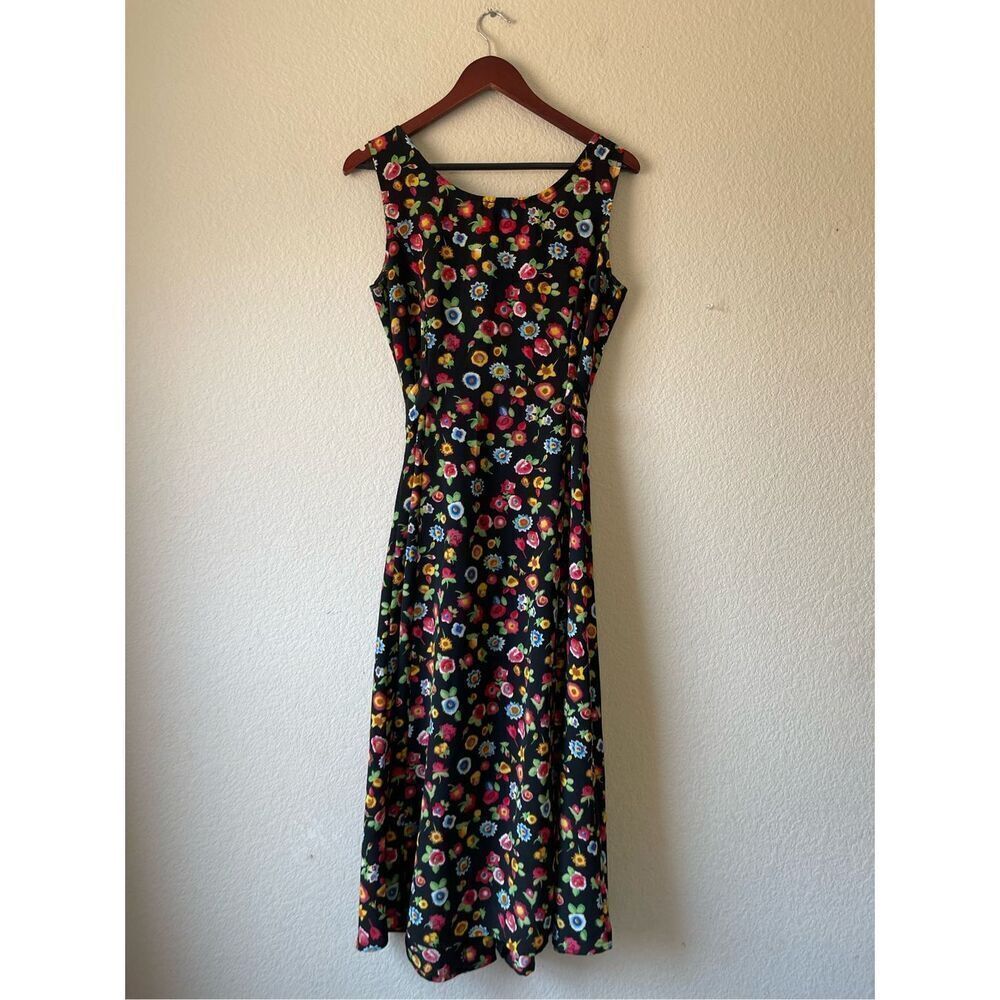 Vintage floral cottagecore bright colorful button front midi dress‎ size medium - Picture 3 of 5